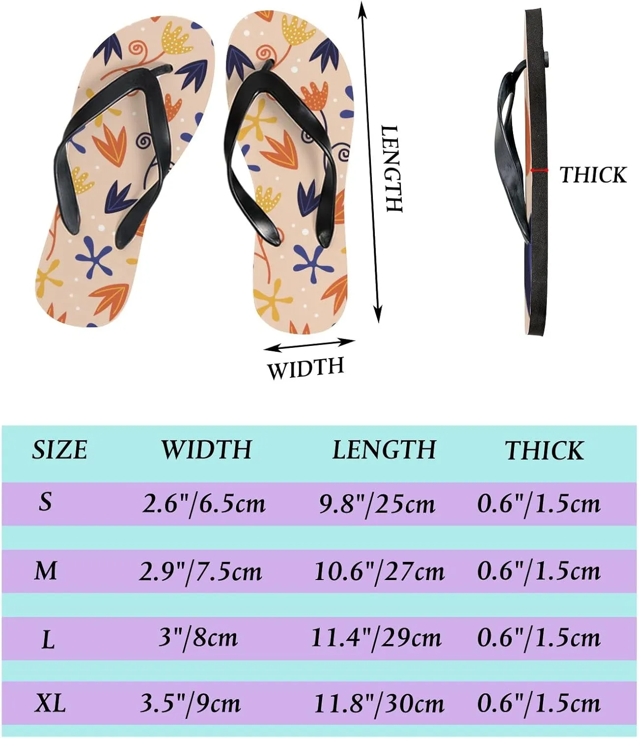 Flip Flops Orange Floral Flowers Leaves Slide Sandals Summer Beach Slippers Thong Sandal Casual Yoga Mat Flat Slides for Women Men