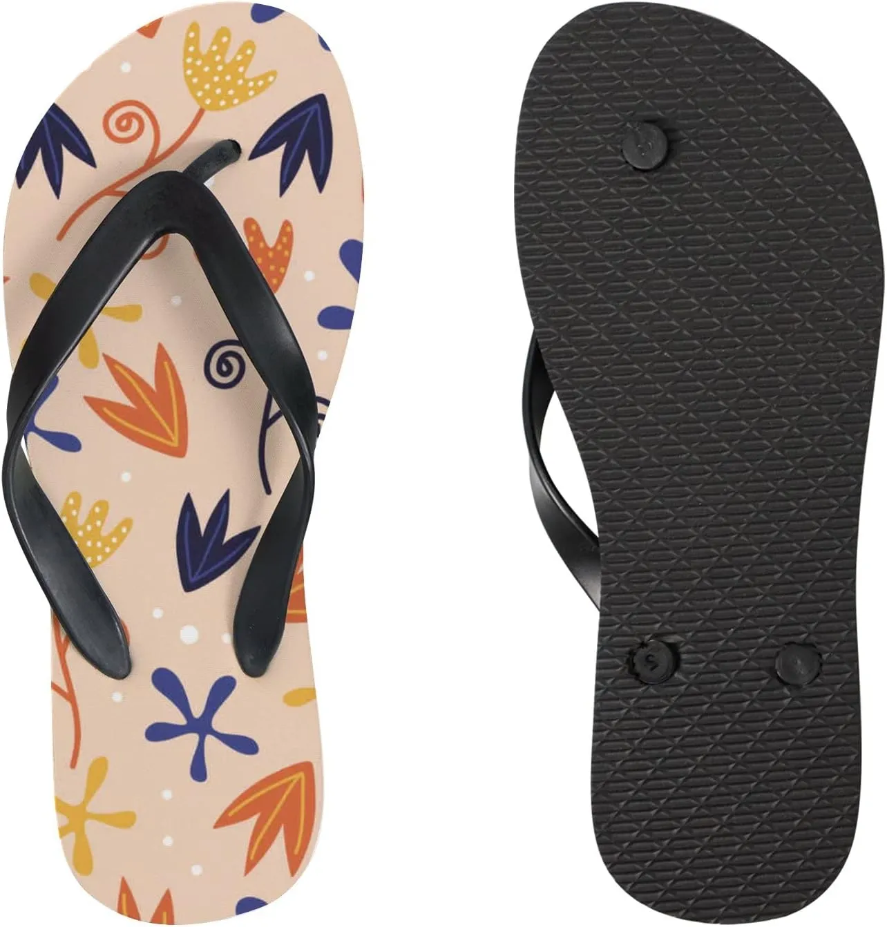Flip Flops Orange Floral Flowers Leaves Slide Sandals Summer Beach Slippers Thong Sandal Casual Yoga Mat Flat Slides for Women Men