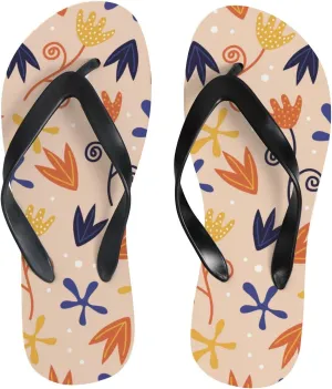 Flip Flops Orange Floral Flowers Leaves Slide Sandals Summer Beach Slippers Thong Sandal Casual Yoga Mat Flat Slides for Women Men