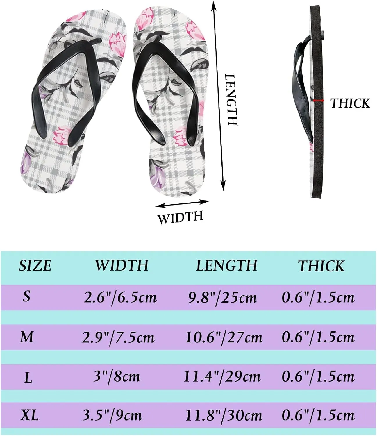Flip Flops Rose Floral Flowers Plaid Striped Geometric Slide Sandals Summer Beach Slippers Thong Sandal Casual Yoga Mat Flat Slides for Women Men