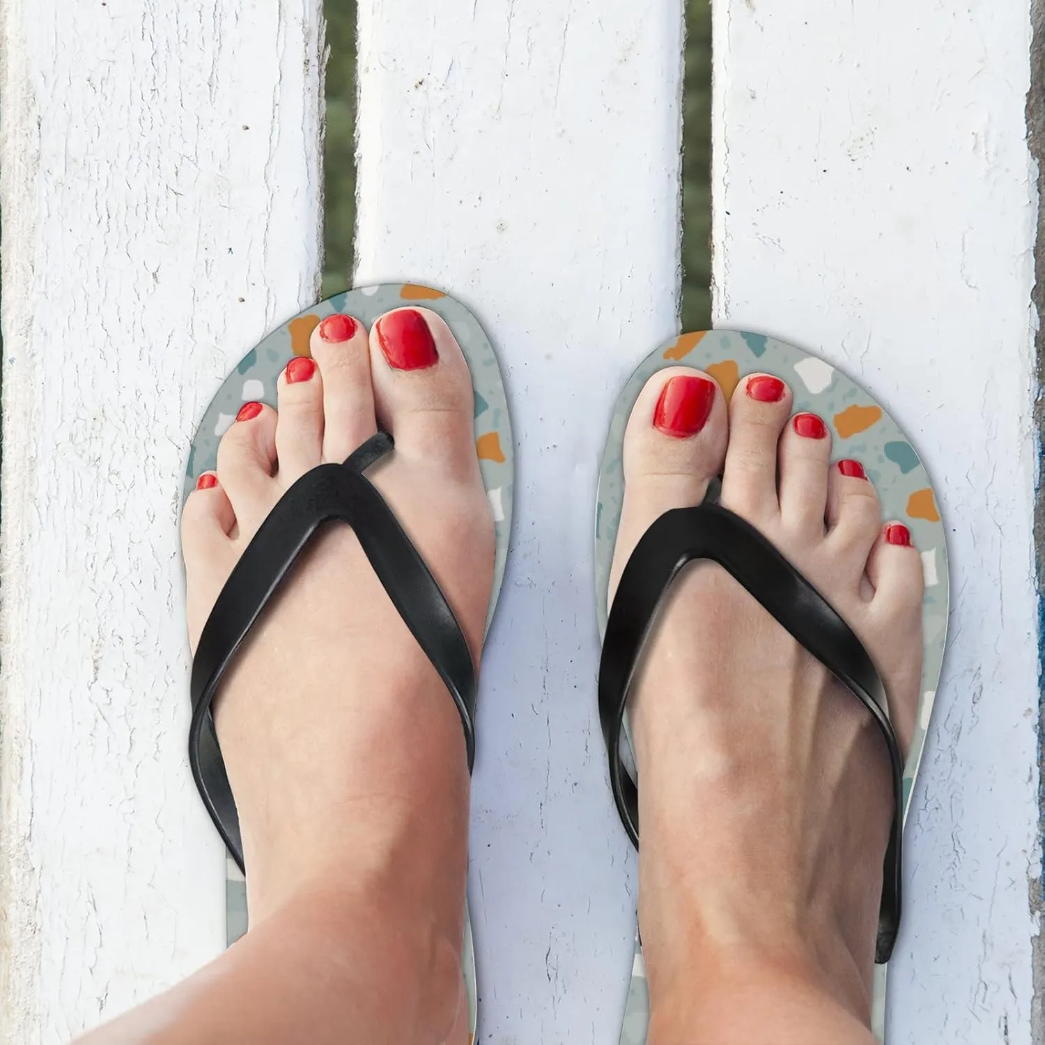 Flip Flops Terrazzo Style Textured Mosaics Marble Metal Stone Geometric Abstract Slide Sandals Summer Beach Slippers Thong Sandal Casual Yoga Mat Flat Slides for Women Men