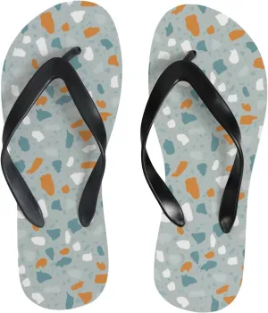 Flip Flops Terrazzo Style Textured Mosaics Marble Metal Stone Geometric Abstract Slide Sandals Summer Beach Slippers Thong Sandal Casual Yoga Mat Flat Slides for Women Men
