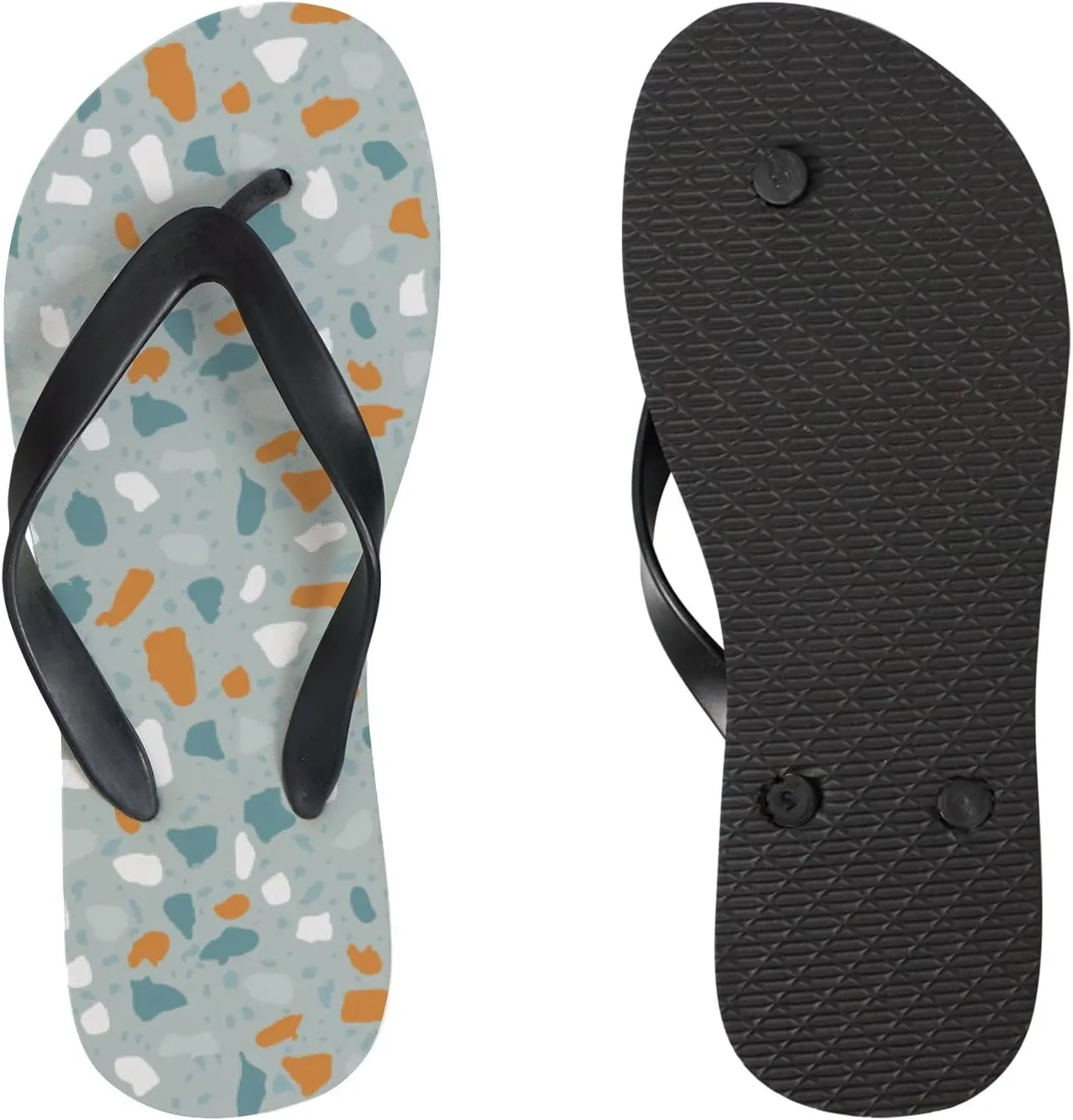 Flip Flops Terrazzo Style Textured Mosaics Marble Metal Stone Geometric Abstract Slide Sandals Summer Beach Slippers Thong Sandal Casual Yoga Mat Flat Slides for Women Men