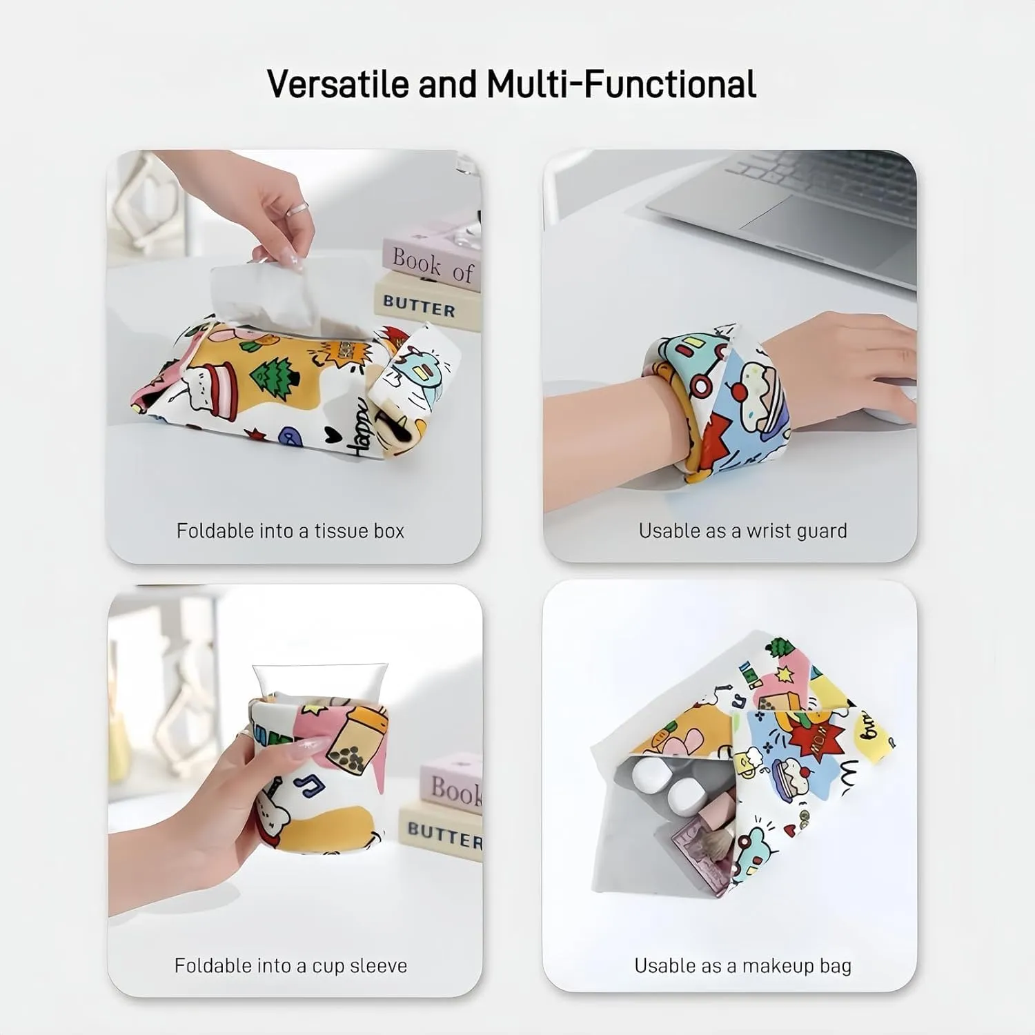 Foldable Magic Wrap Travel Makeup Bag: Lay Flat, Expandable, Soft & Washable Magic Self-Adhesive Cloth for Cosmetics，3pcs Pack