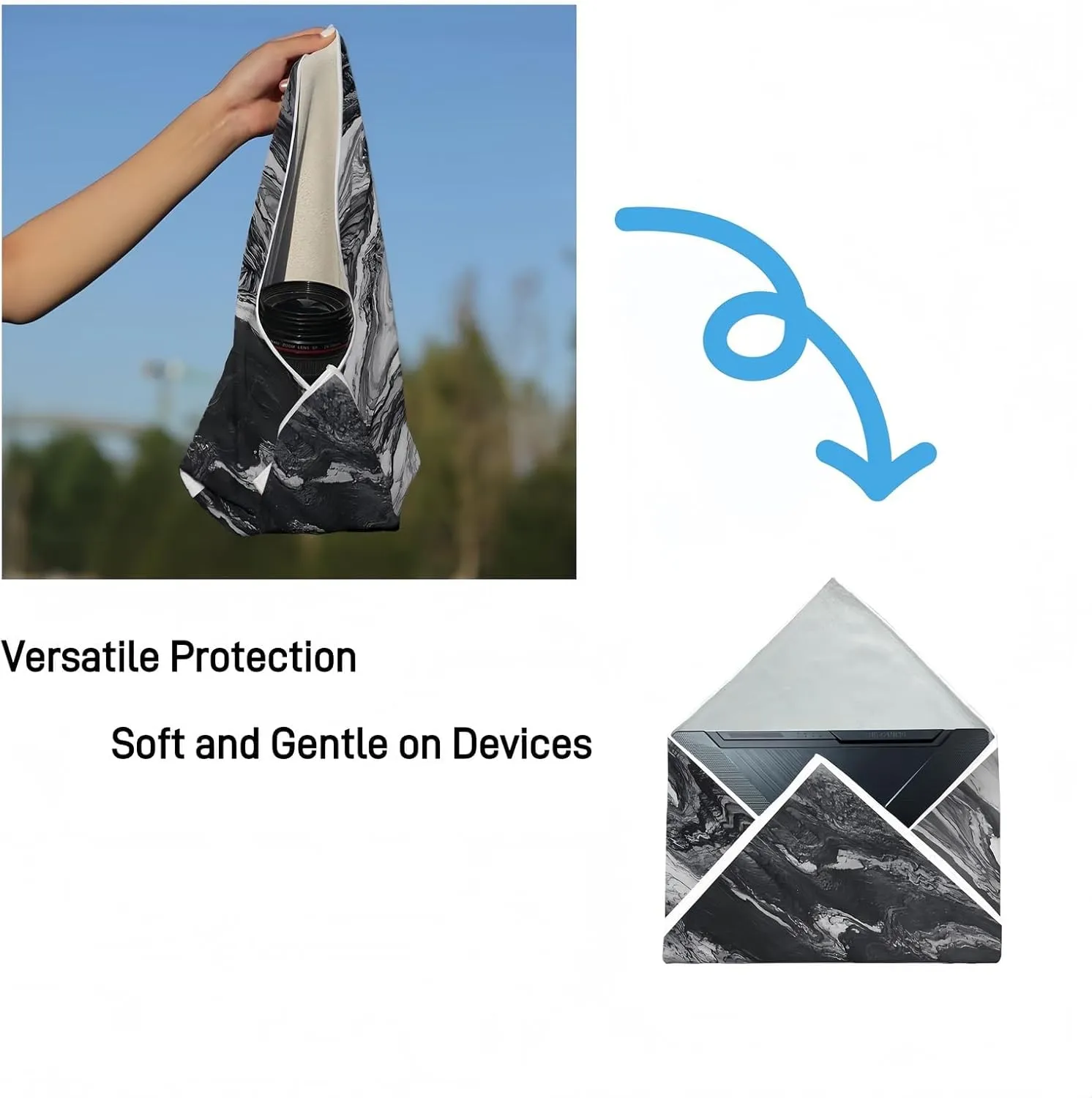 Foldable Magic Wrap Travel Makeup Bag: Lay Flat, Expandable, Soft & Washable Magic Self-Adhesive Cloth for Cosmetics，3pcs Pack