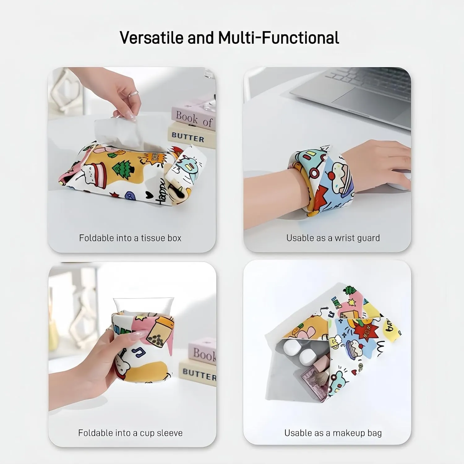Foldable Magic Wrap Travel Makeup Bag: Lay Flat, Expandable, Soft & Washable Magic Self-Adhesive Cloth for Cosmetics，3pcs Pack