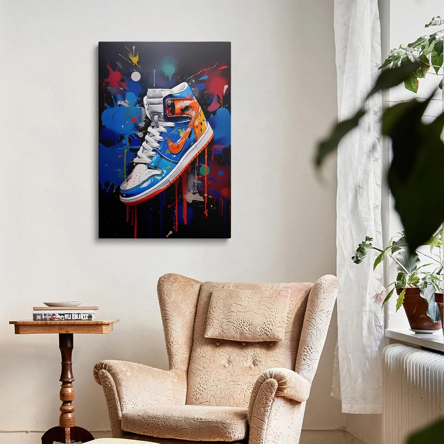 Framed Trendy Cool Banksy Graffiti Pop Sneaker Shoe Canvas Wall Art Gym Sports Decor Poster For Living Room Bedroom Home Office Artwork Giftss Ready To Hang(24x36 Inches)