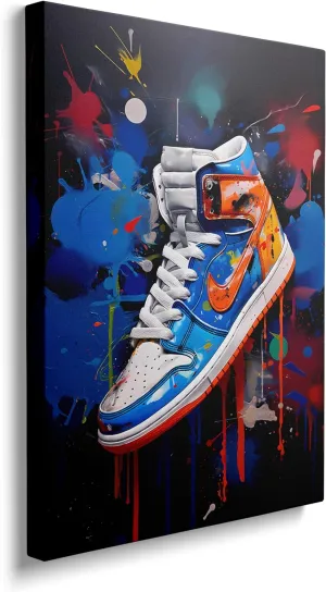 Framed Trendy Cool Banksy Graffiti Pop Sneaker Shoe Canvas Wall Art Gym Sports Decor Poster For Living Room Bedroom Home Office Artwork Giftss Ready To Hang(24x36 Inches)