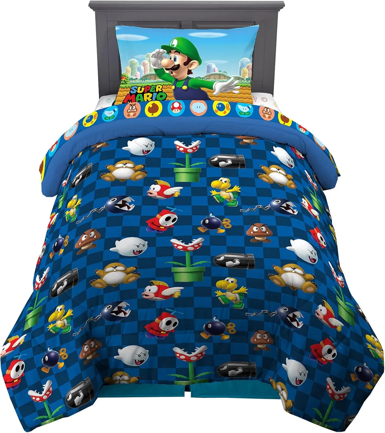 Franco Kids Bedding Super Soft Comforter and Sheet Set, 4 Piece Twin Size, Mario