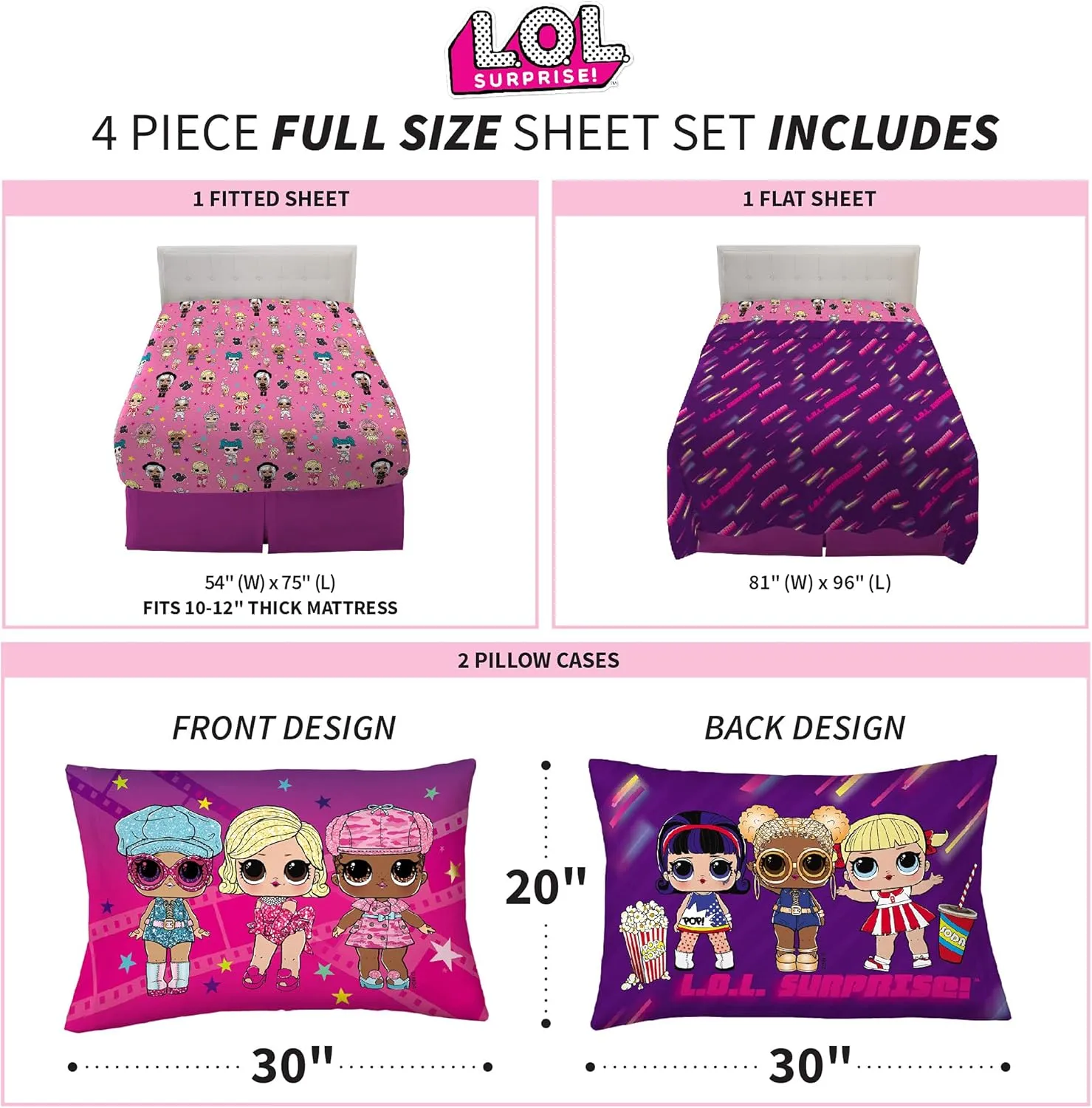 Franco Kids Bedding Super Soft Microfiber Sheet Set, Full, LOL Surprise