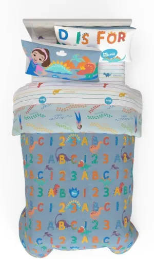 Franco Ms. Rachel Educational Adventures Dino Learning Kids Bedding Super Soft & Cozy Reversible Microfiber Comforter and Sheet Set, 4 Piece Twin Size, (Officially Licensed Product)