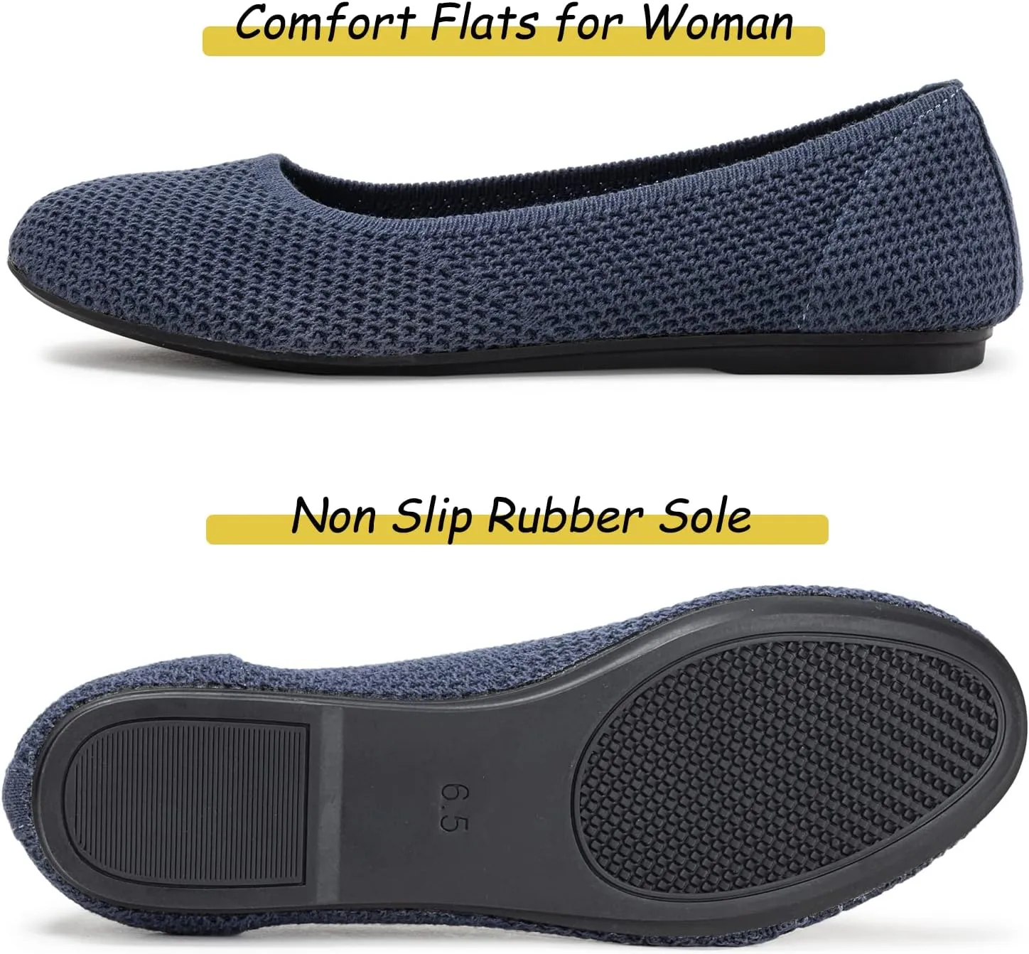 Frank Mully Women’s Ballet Flat Shoes Knit Dress Shoes Round Toe Slip On Ballerina Walking Flats Shoes for Woman Low Wedge Comfort Soft