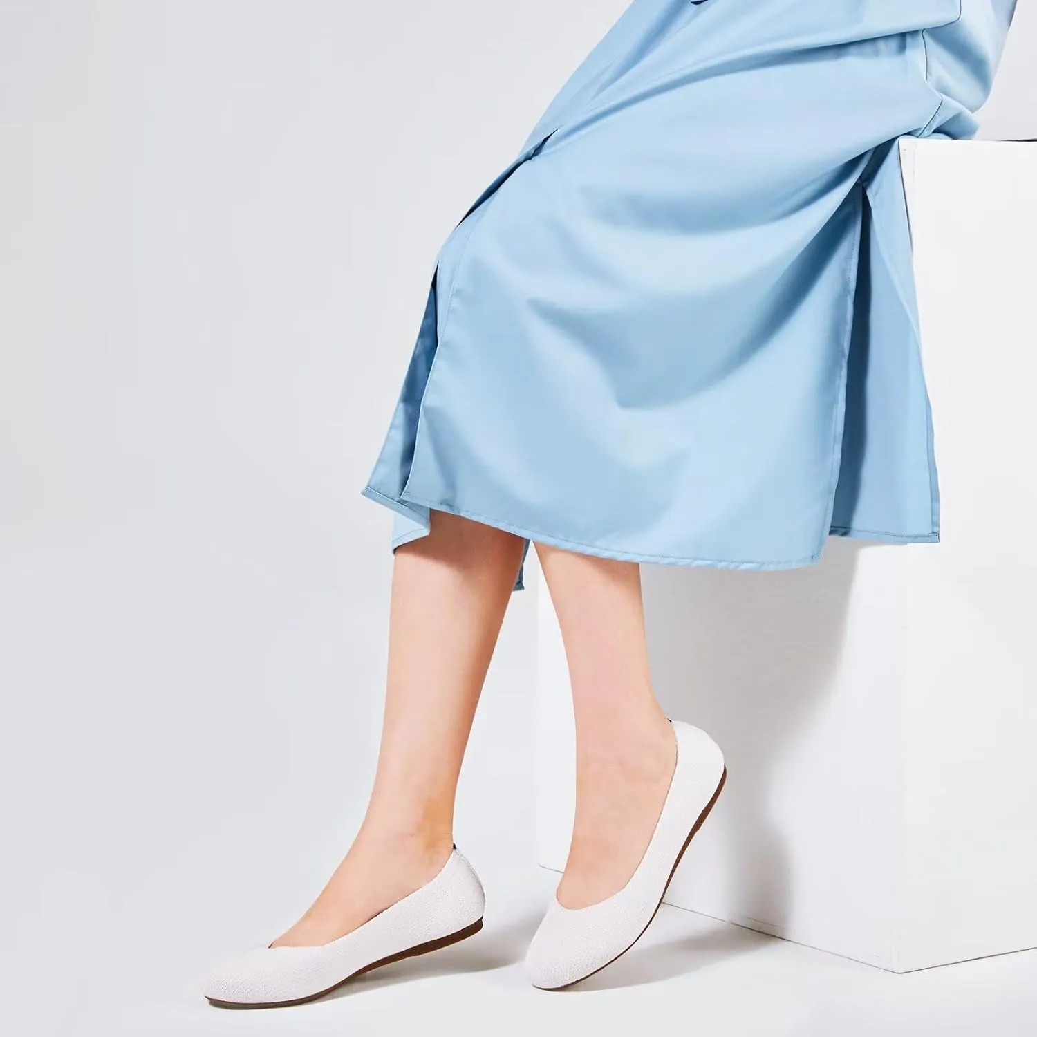 Frank Mully Women’s Ballet Flat Shoes Knit Dress Shoes Round Toe Slip On Ballerina Walking Flats Shoes for Woman Low Wedge Comfort Soft