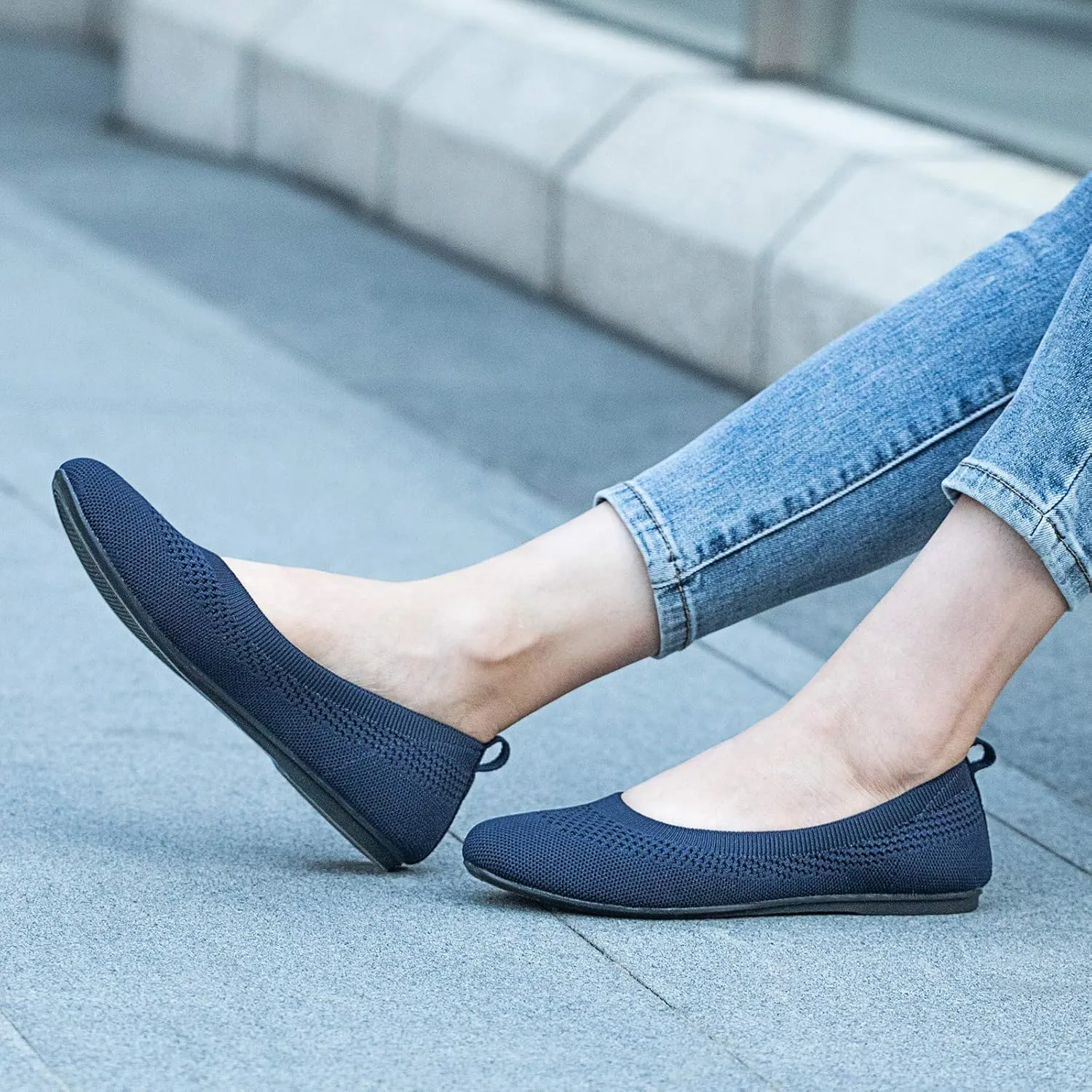 Frank Mully Women’s Ballet Flat Shoes Knit Dress Shoes Round Toe Slip On Ballerina Walking Flats Shoes for Woman Low Wedge Comfort Soft