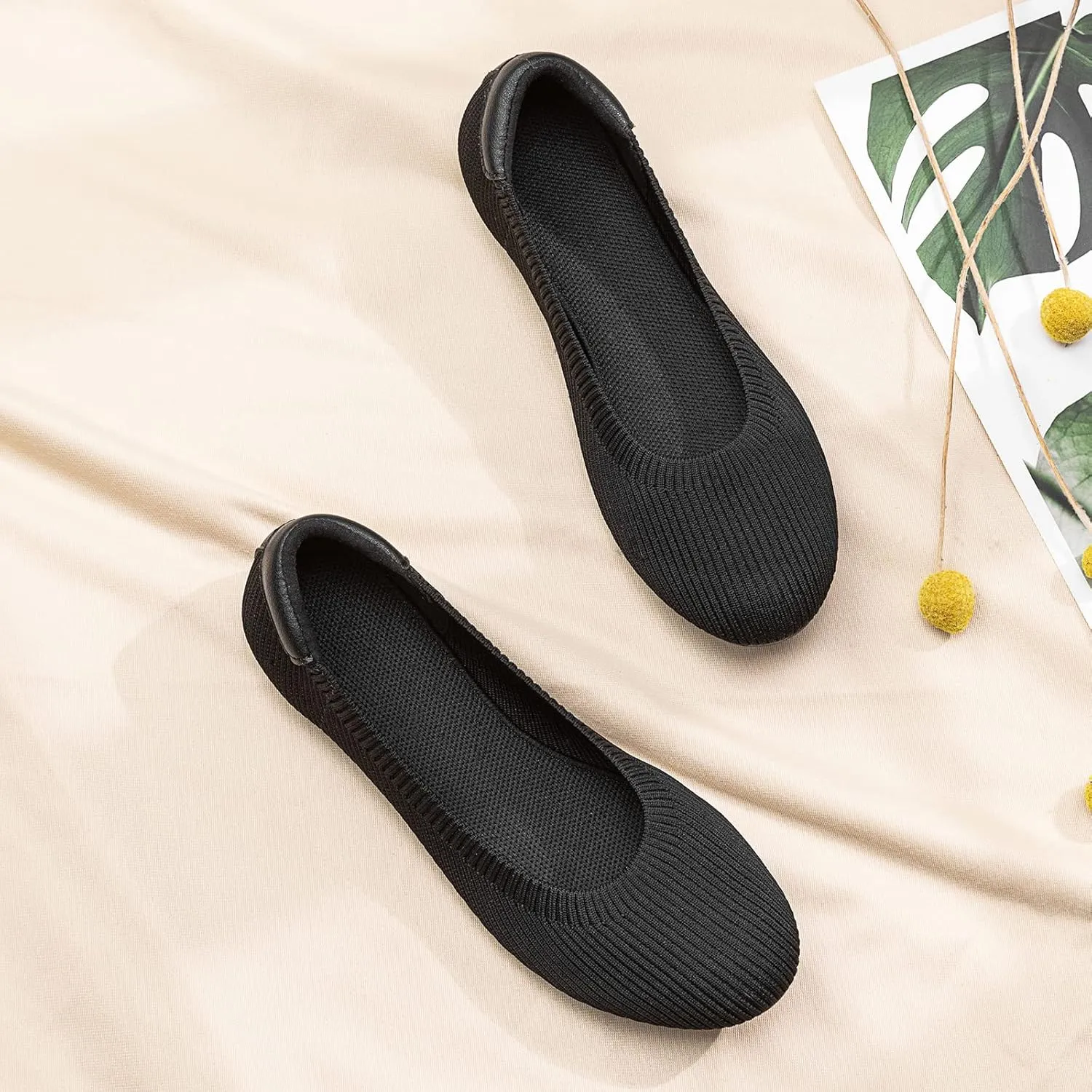 Frank Mully Women’s Ballet Flat Shoes Knit Dress Shoes Round Toe Slip On Ballerina Walking Flats Shoes for Woman Low Wedge Comfort Soft