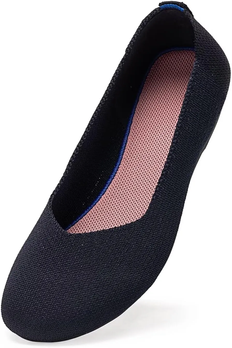 Frank Mully Women’s Ballet Flat Shoes Knit Dress Shoes Round Toe Slip On Ballerina Walking Flats Shoes for Woman Low Wedge Comfort Soft