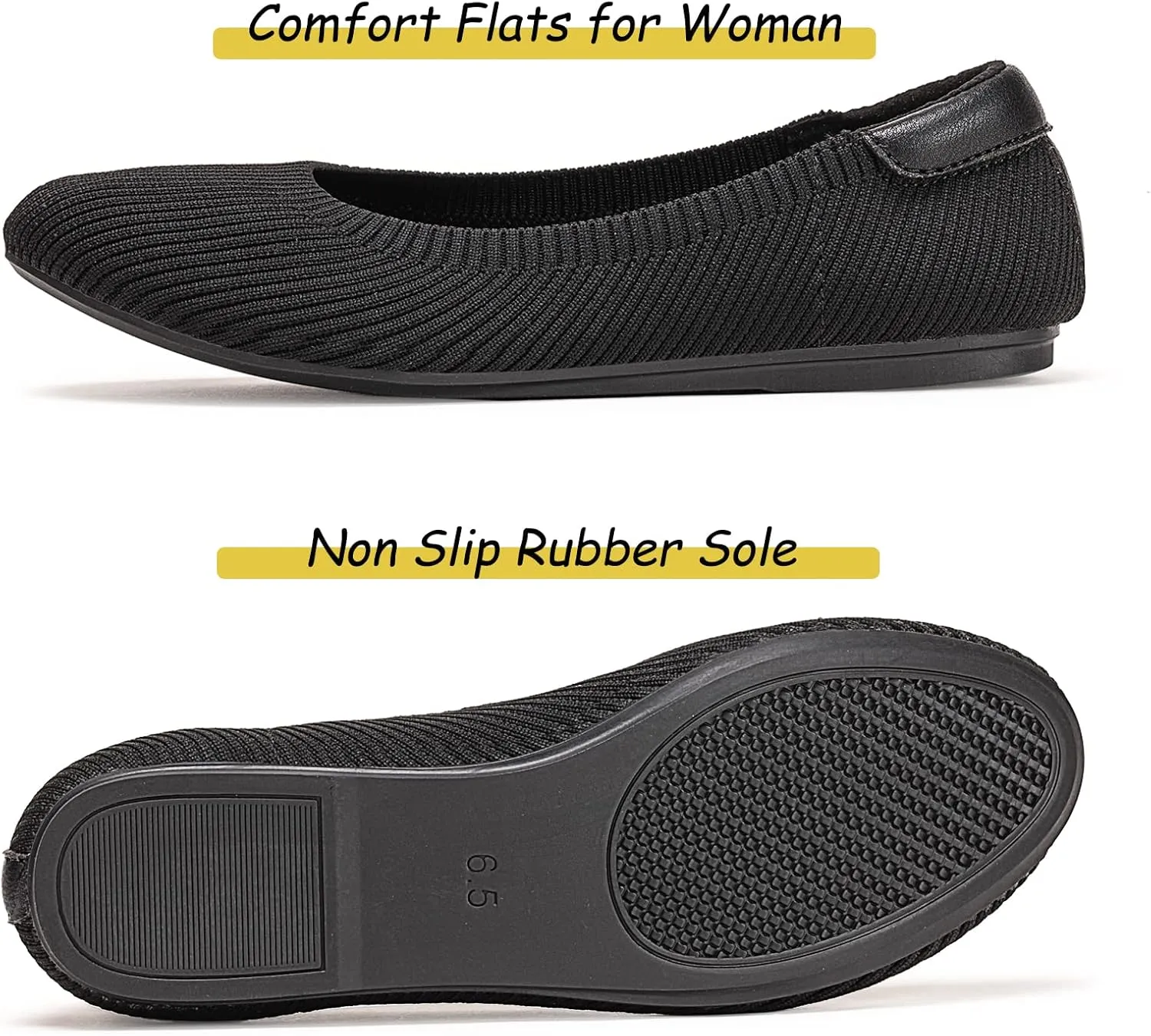 Frank Mully Women’s Ballet Flat Shoes Knit Dress Shoes Round Toe Slip On Ballerina Walking Flats Shoes for Woman Low Wedge Comfort Soft