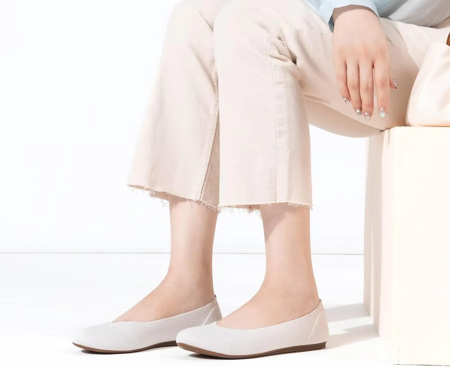 Frank Mully Women’s Ballet Flat Shoes Knit Dress Shoes Round Toe Slip On Ballerina Walking Flats Shoes for Woman Low Wedge Comfort Soft