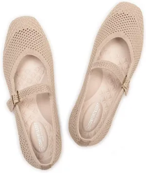 Frank Mully Womens Casual Flat Shoes Square Toe Shoes Knitted Mesh Flat Comfort Work Flat Shoes for Daily Washable