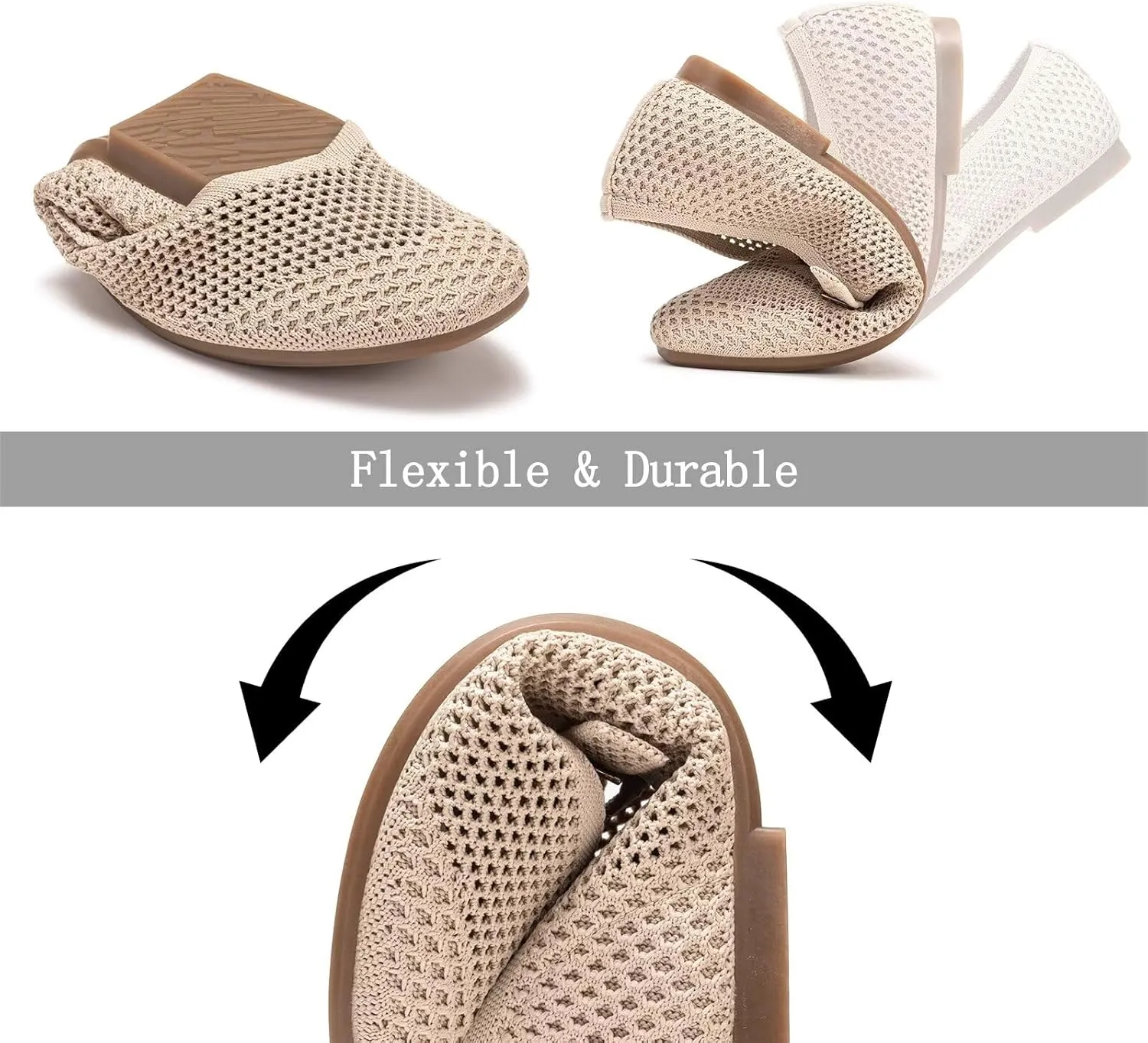 Frank Mully Womens Casual Flat Shoes Square Toe Shoes Knitted Mesh Flat Comfort Work Flat Shoes for Daily Washable