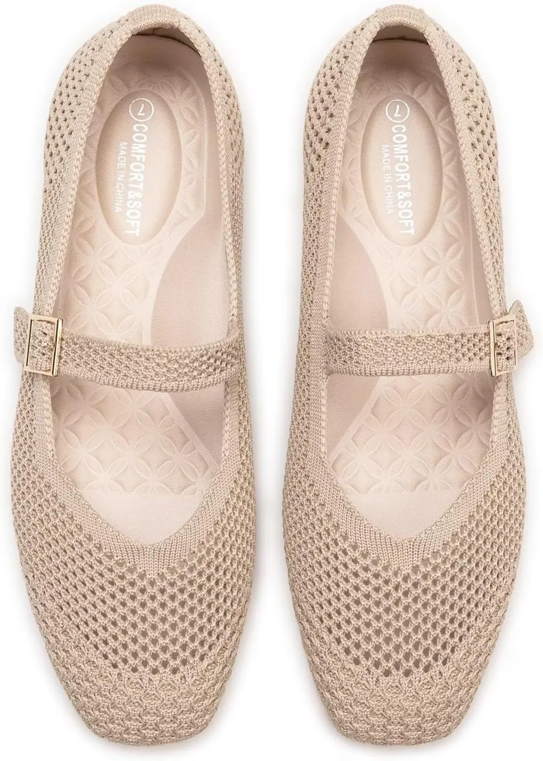 Frank Mully Womens Casual Flat Shoes Square Toe Shoes Knitted Mesh Flat Comfort Work Flat Shoes for Daily Washable