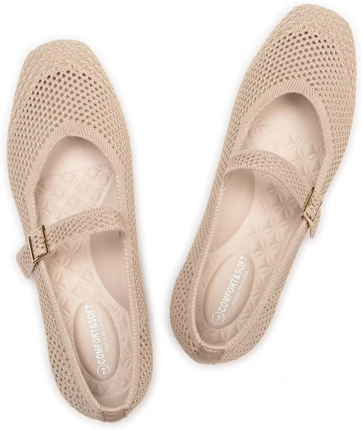 Frank Mully Womens Casual Flat Shoes Square Toe Shoes Knitted Mesh Flat Comfort Work Flat Shoes for Daily Washable