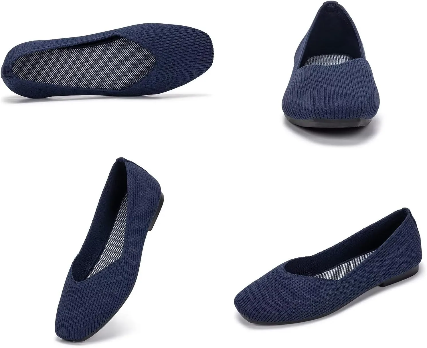 Frank Mully Womens Casual Flat Shoes Square Toe Shoes Knitted Work Flat Comfort Dressy Flat Shoes for Daily Washable