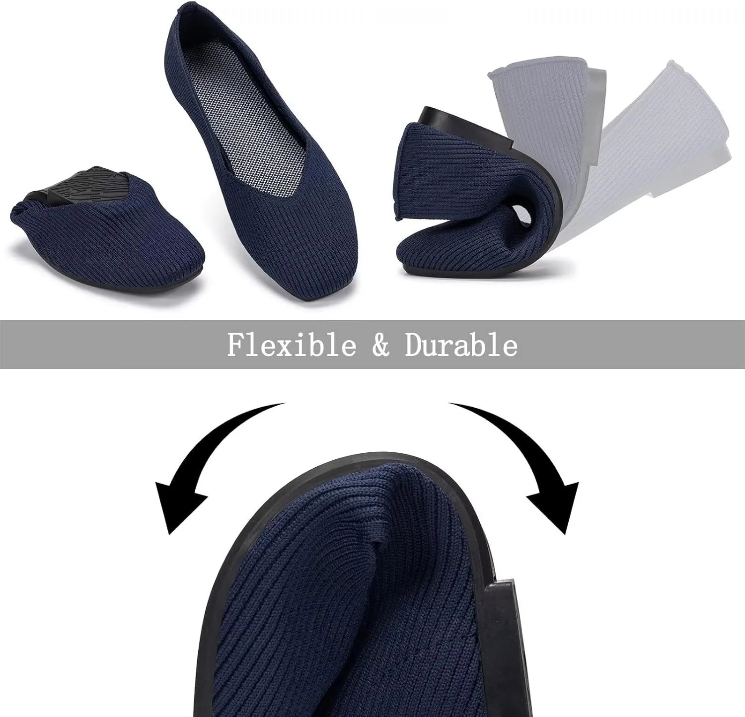Frank Mully Womens Casual Flat Shoes Square Toe Shoes Knitted Work Flat Comfort Dressy Flat Shoes for Daily Washable