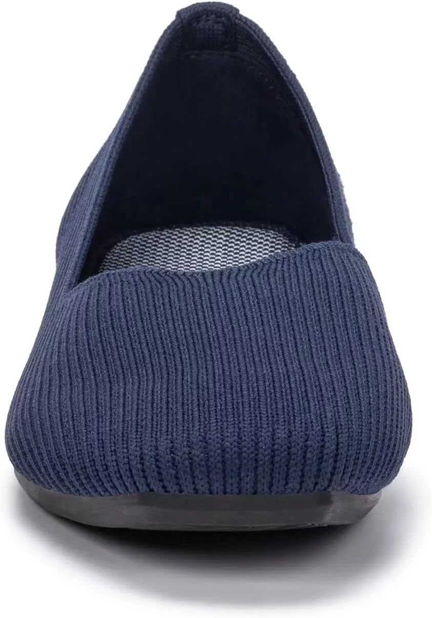 Frank Mully Womens Casual Flat Shoes Square Toe Shoes Knitted Work Flat Comfort Dressy Flat Shoes for Daily Washable