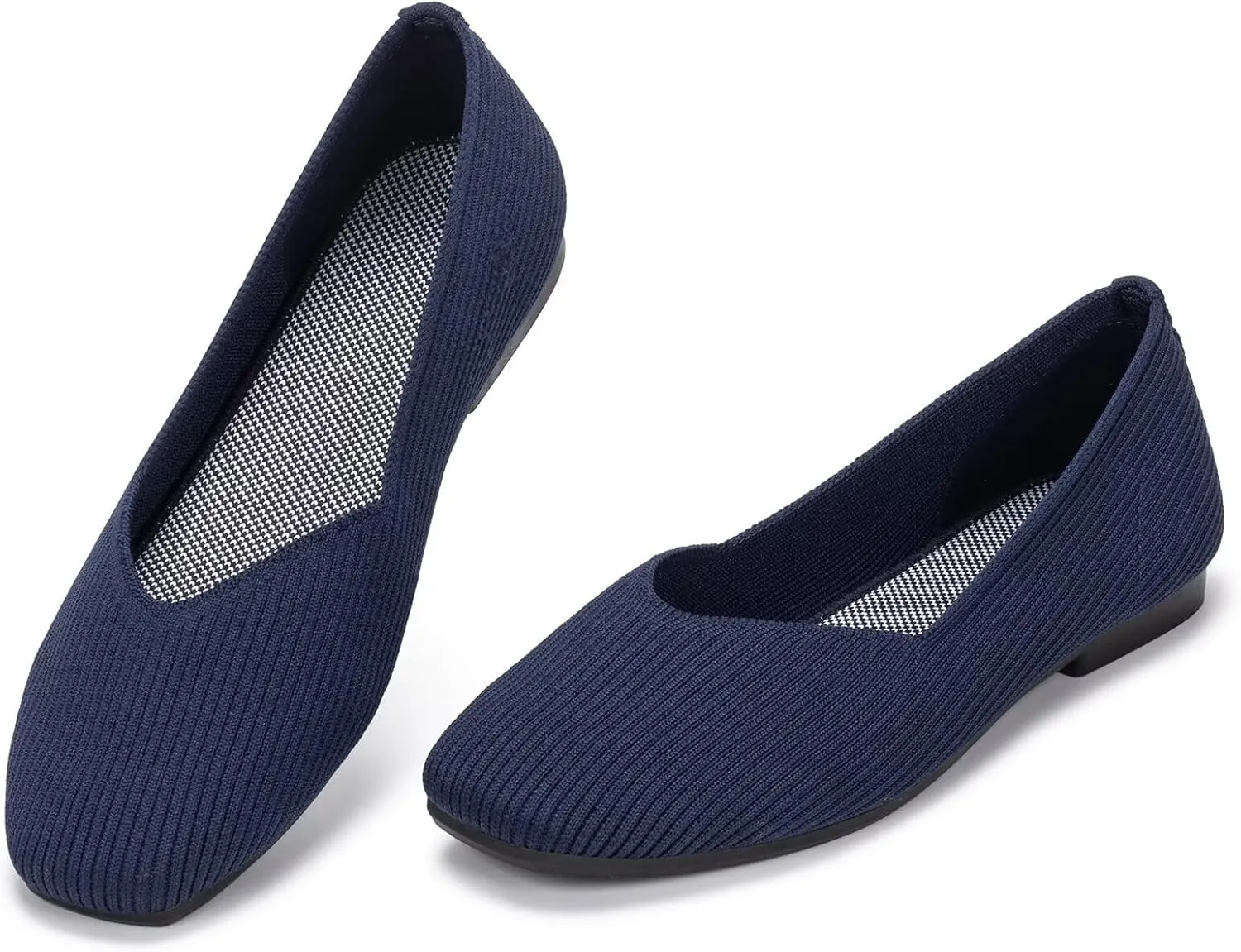 Frank Mully Womens Casual Flat Shoes Square Toe Shoes Knitted Work Flat Comfort Dressy Flat Shoes for Daily Washable
