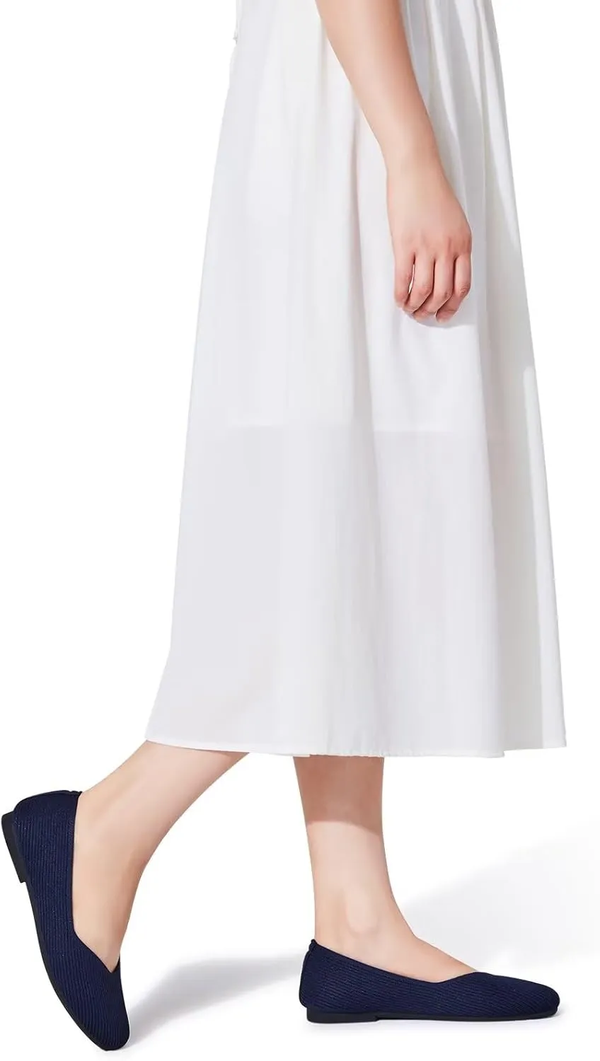 Frank Mully Womens Casual Flat Shoes Square Toe Shoes Knitted Work Flat Comfort Dressy Flat Shoes for Daily Washable