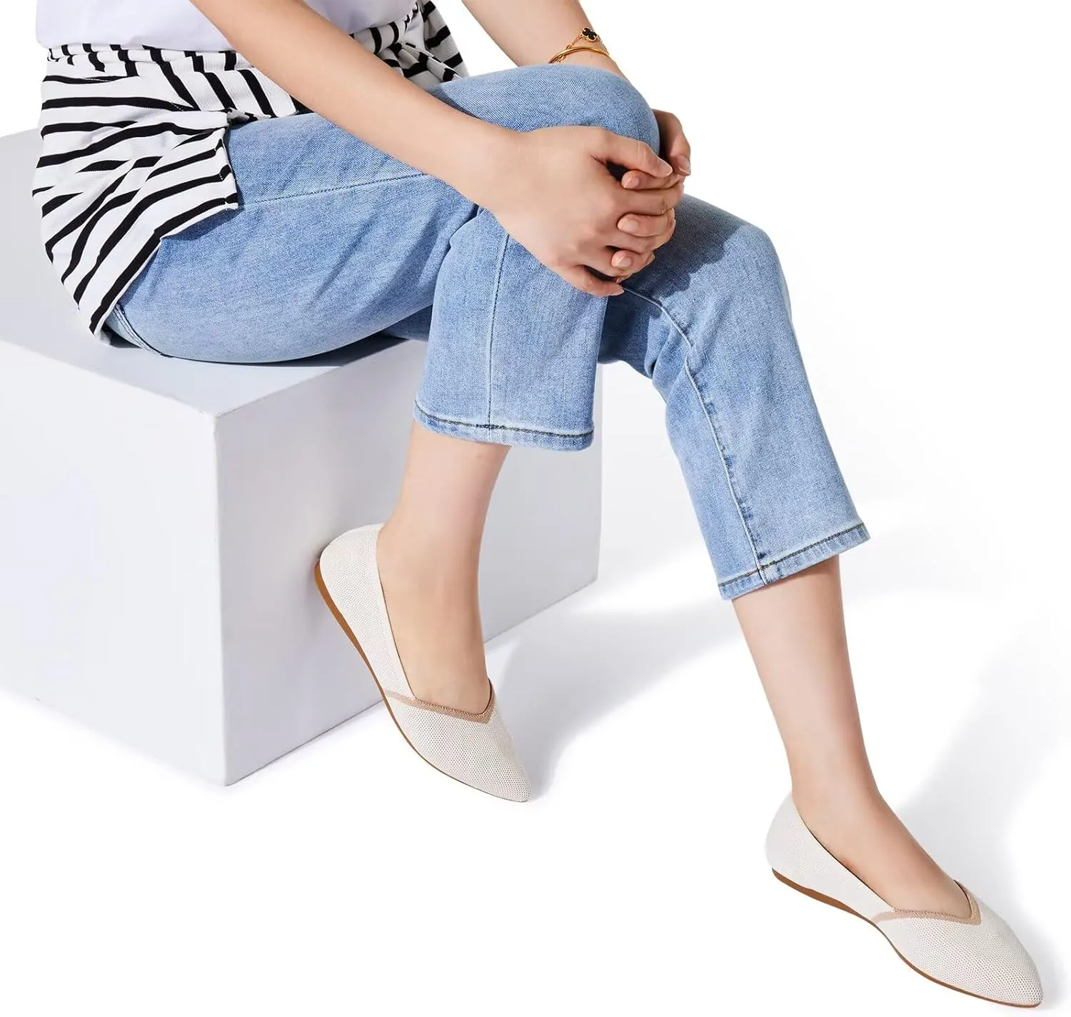 Frank Mully Womens Flat Shoes Classic Pointed Toe Flats Knitted Dress Shoes Soft Flats for Woman Comfortable Dressy