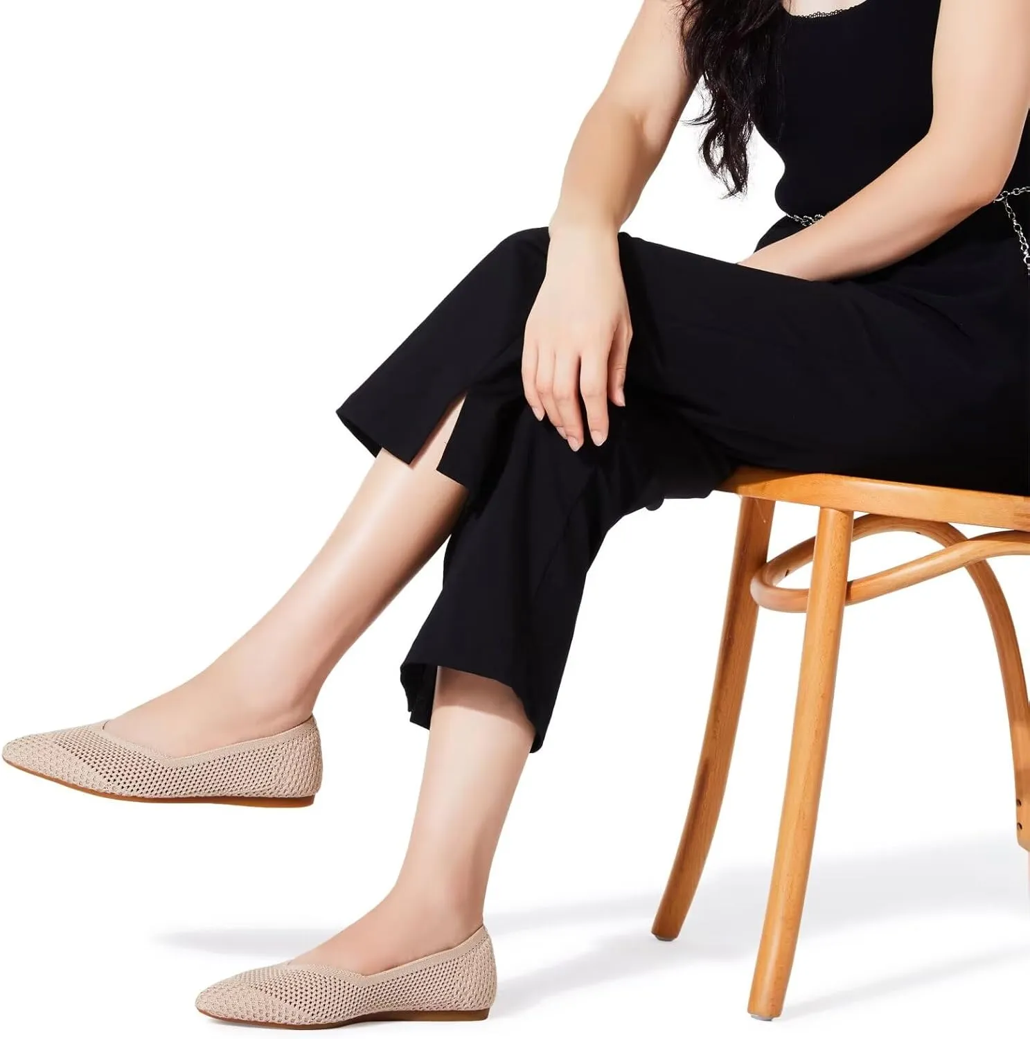 Frank Mully Womens Flat Shoes Classic Pointed Toe Flats Knitted Dress Shoes Soft Flats for Woman Comfortable Dressy