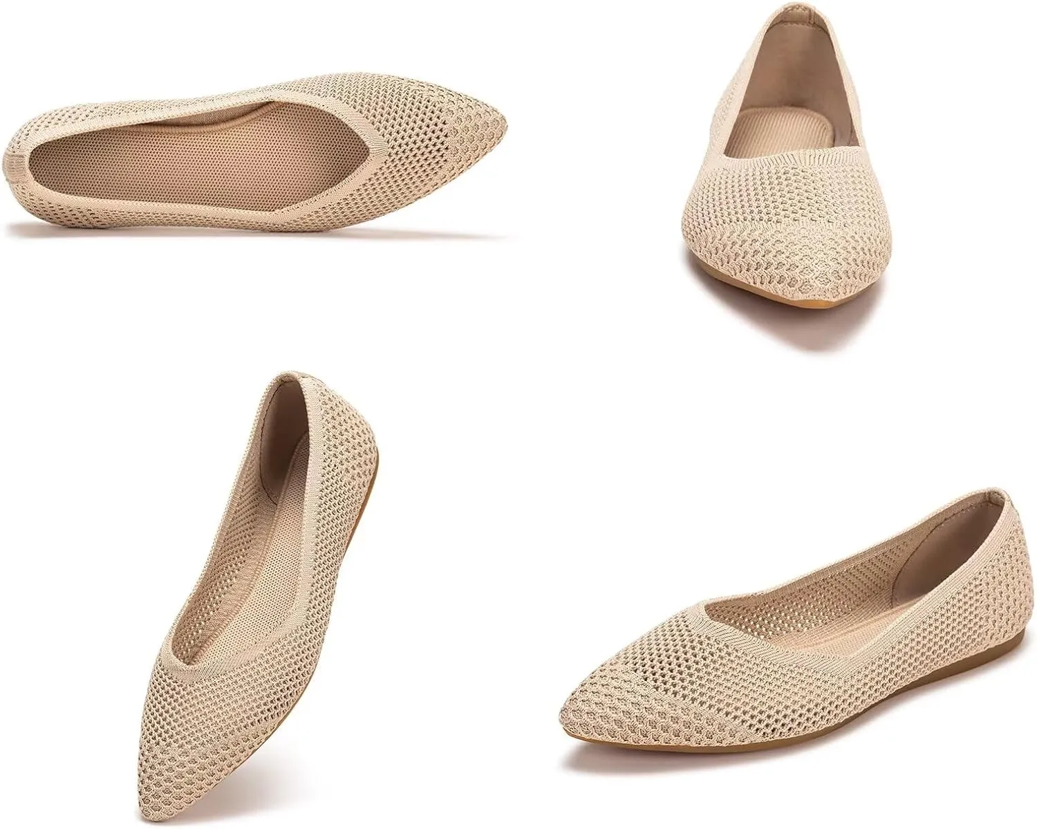 Frank Mully Womens Flat Shoes Classic Pointed Toe Flats Knitted Dress Shoes Soft Flats for Woman Comfortable Dressy