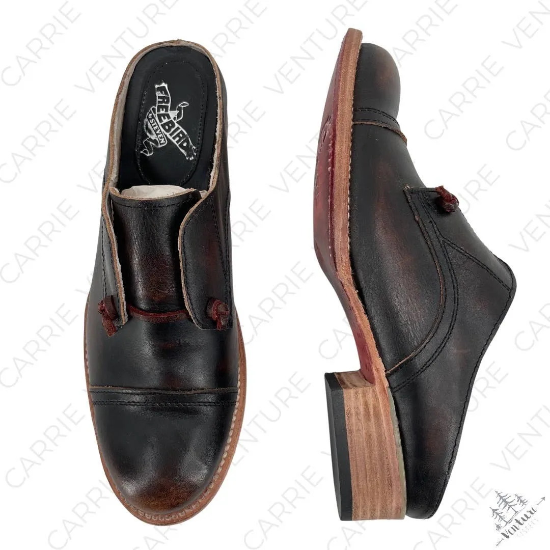Freebird by Steven Malena Heeled Mule Clog Black Red Leather Neutral Saddle Shoe Size 9