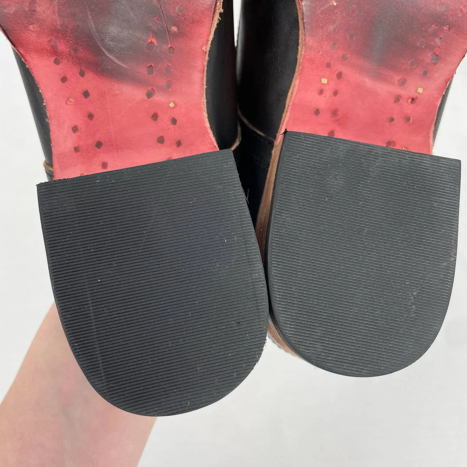 Freebird by Steven Malena Heeled Mule Clog Black Red Leather Neutral Saddle Shoe Size 9