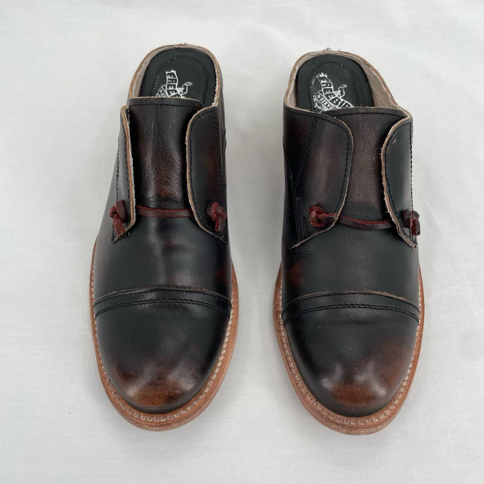 Freebird by Steven Malena Heeled Mule Clog Black Red Leather Neutral Saddle Shoe Size 9