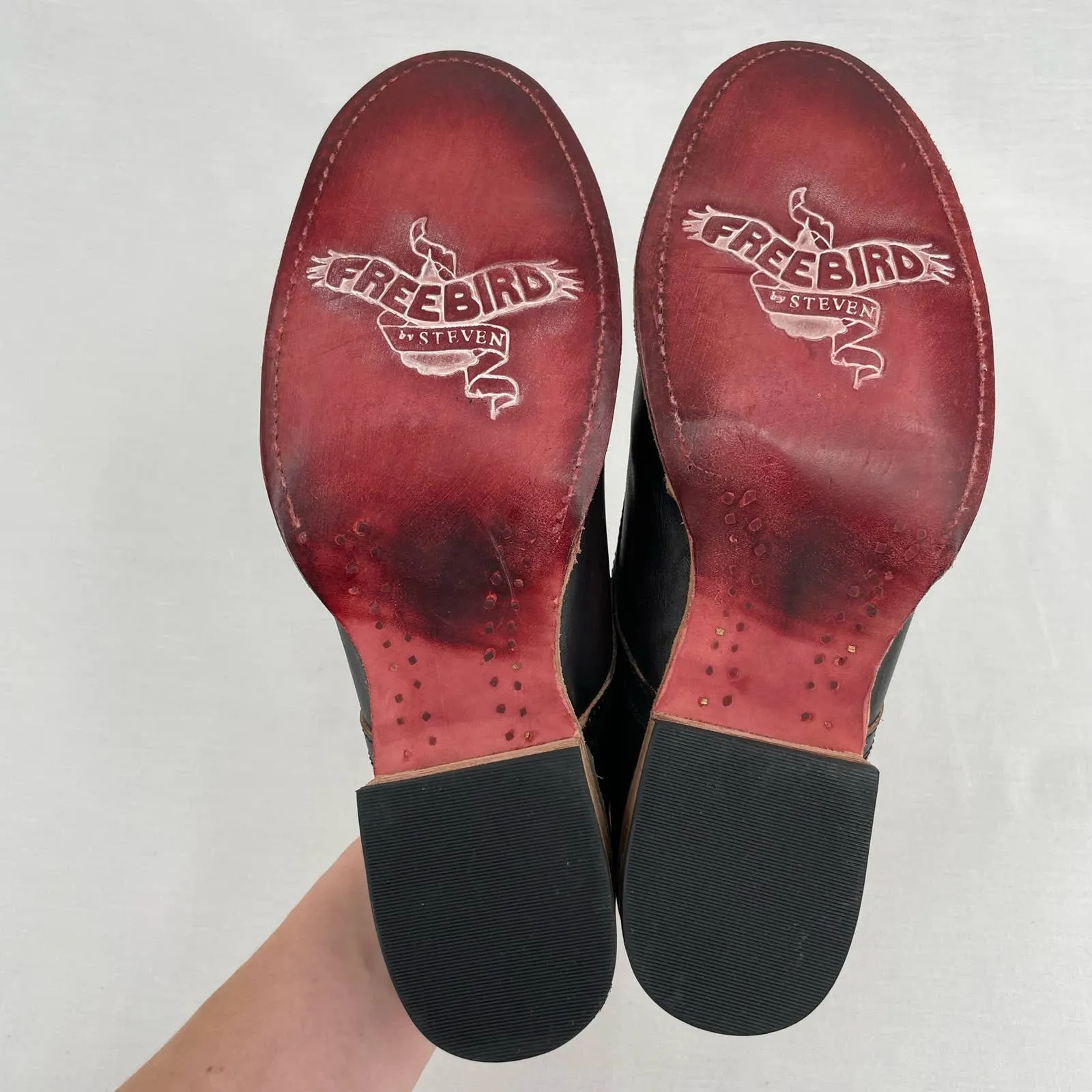 Freebird by Steven Malena Heeled Mule Clog Black Red Leather Neutral Saddle Shoe Size 9
