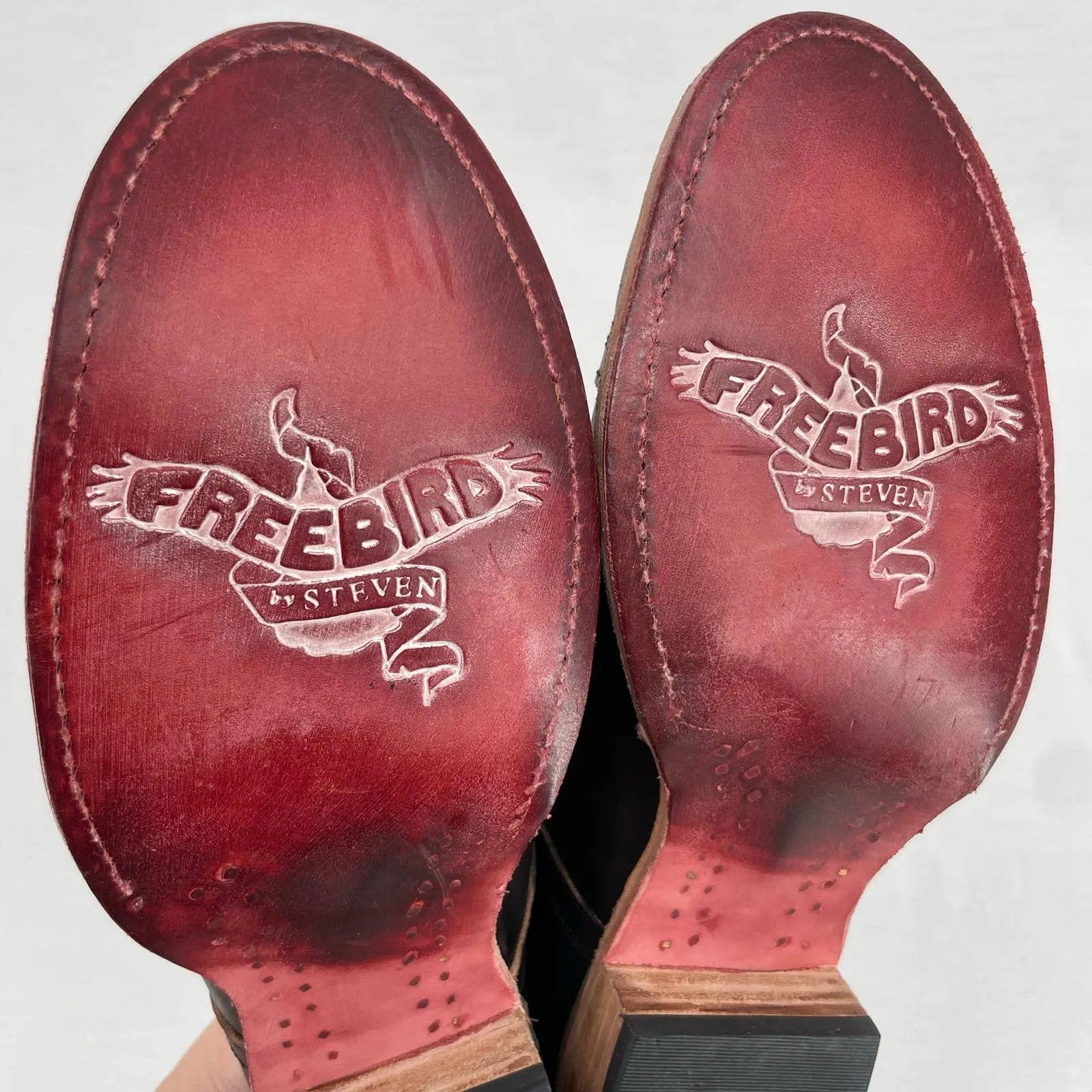 Freebird by Steven Malena Heeled Mule Clog Black Red Leather Neutral Saddle Shoe Size 9