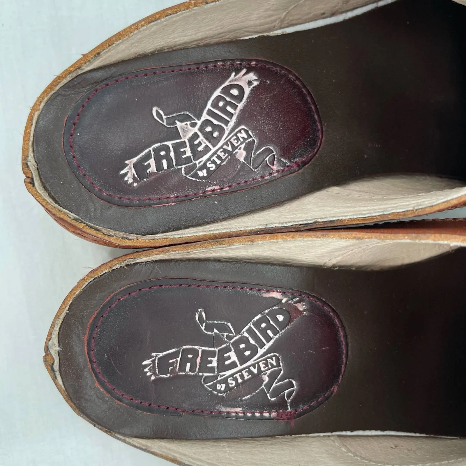 Freebird by Steven Malena Heeled Mule Clog Brown Tan Leather Neutral Saddle Shoe Size 7