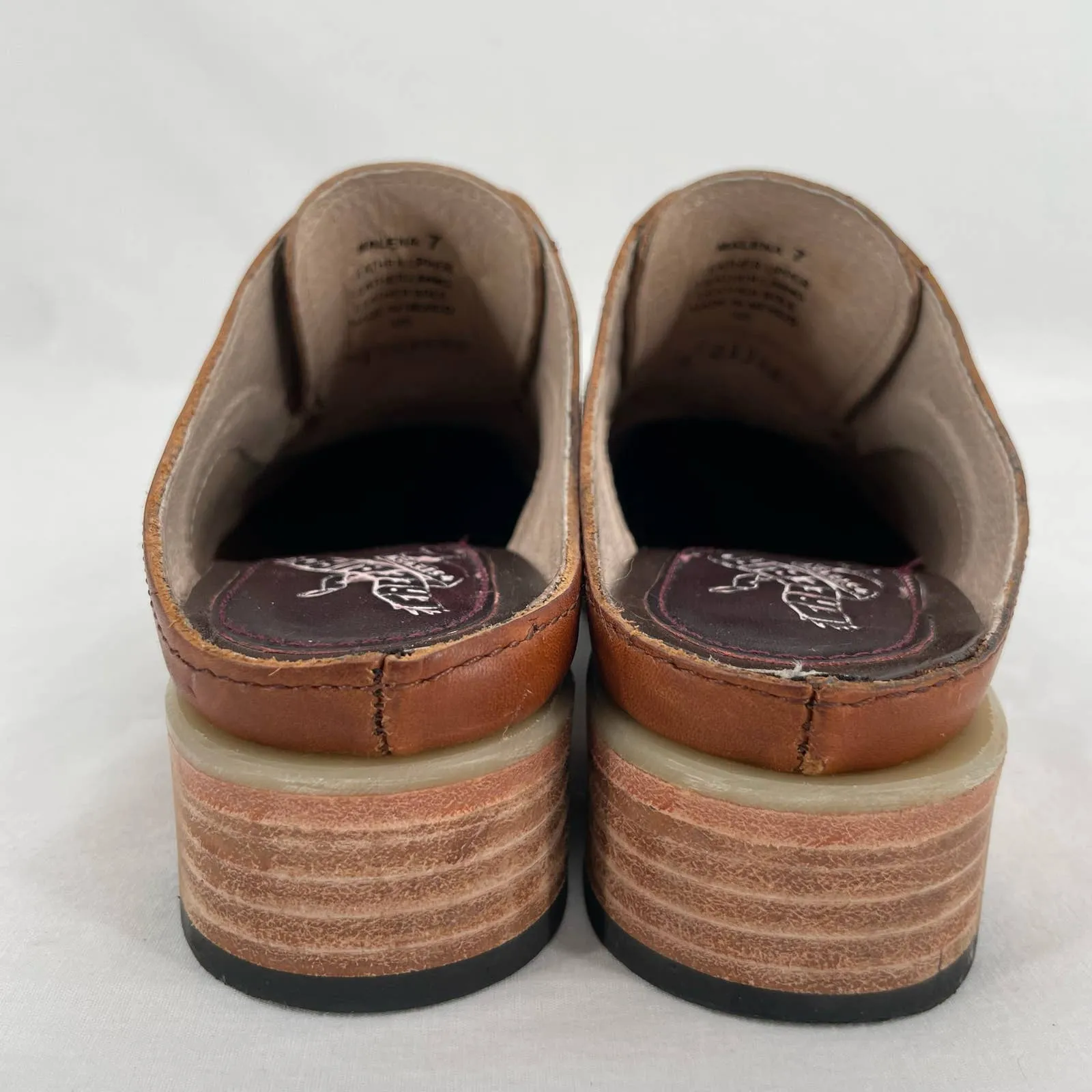 Freebird by Steven Malena Heeled Mule Clog Brown Tan Leather Neutral Saddle Shoe Size 7