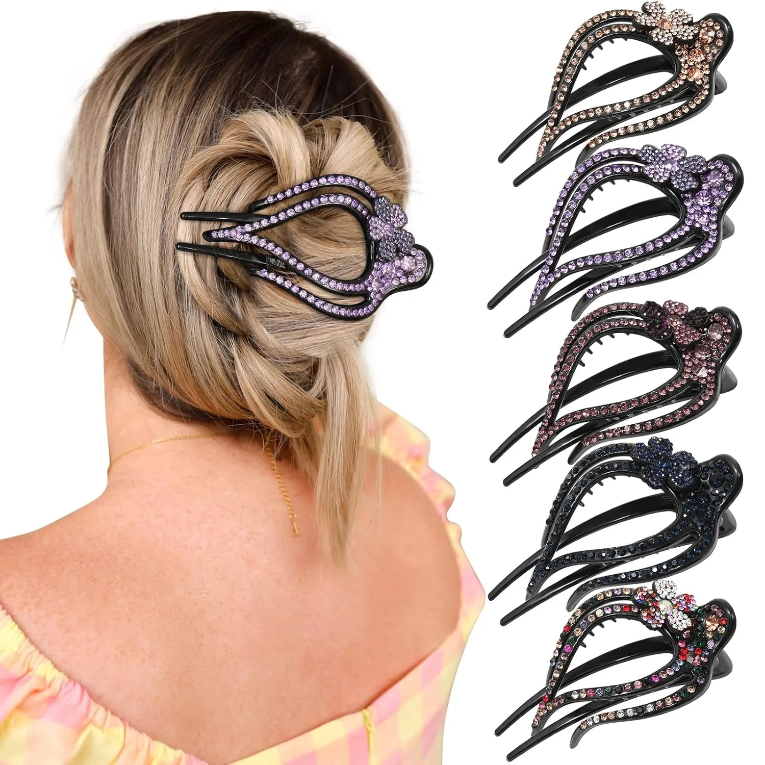 French Concord Flat Hair Clips - 6PCS Curved Hair Claw No Slip Hair Clips Volume Strong Hold Clip Hair Claw for Women Girls (5PCS Spark Curved(Medium,4"))