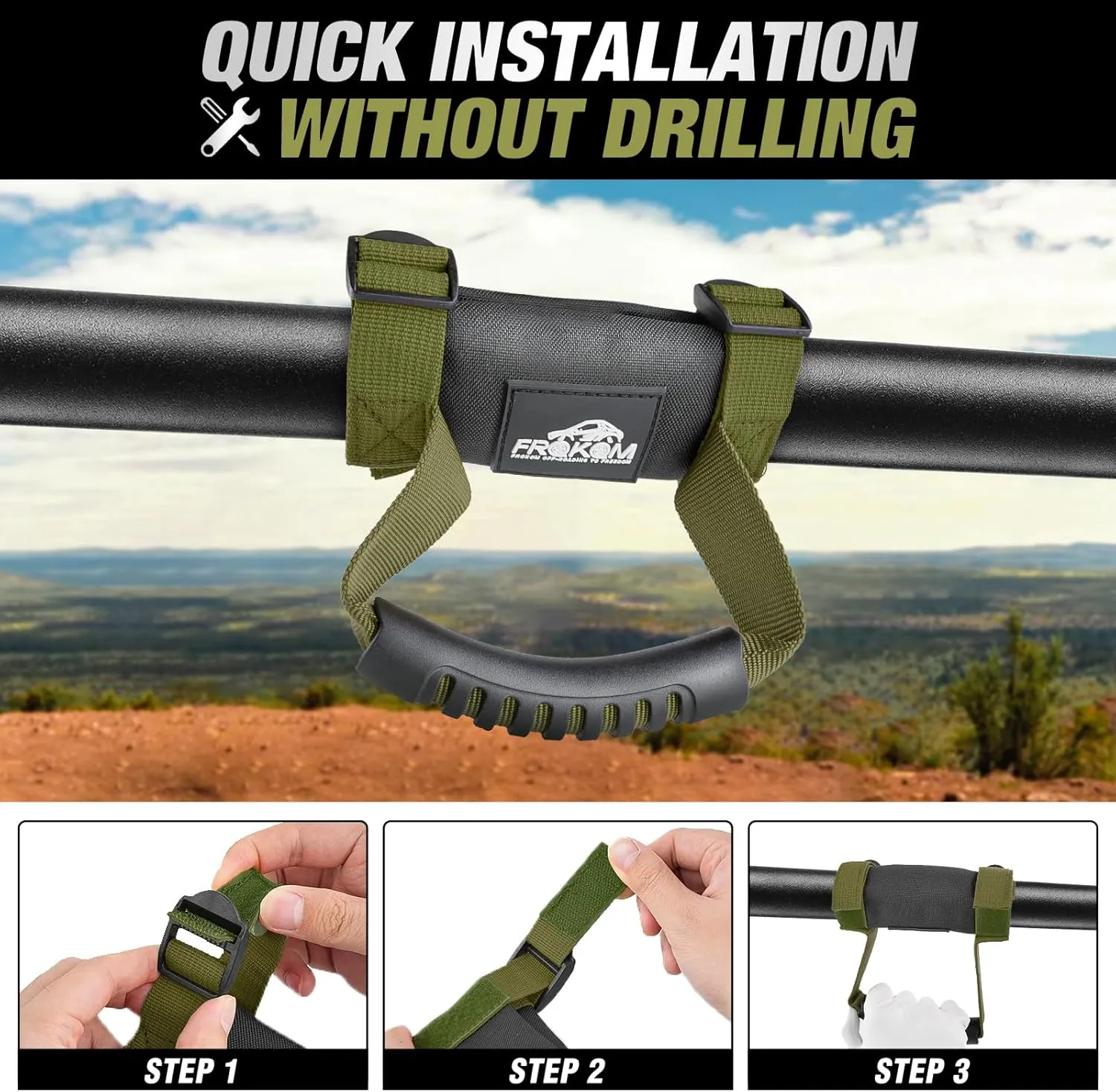 Frokom Roll Bar Grab Handles,UTV Hand Holds for 1.5 to 2" Roll bar cage Fit for Polaris RZR, Can Am X3, Kawasaki Mule Teryx, Honda Pioneer, Wildcat, CFMoto Zforce, Yamaha Rhino-2 PCS Green