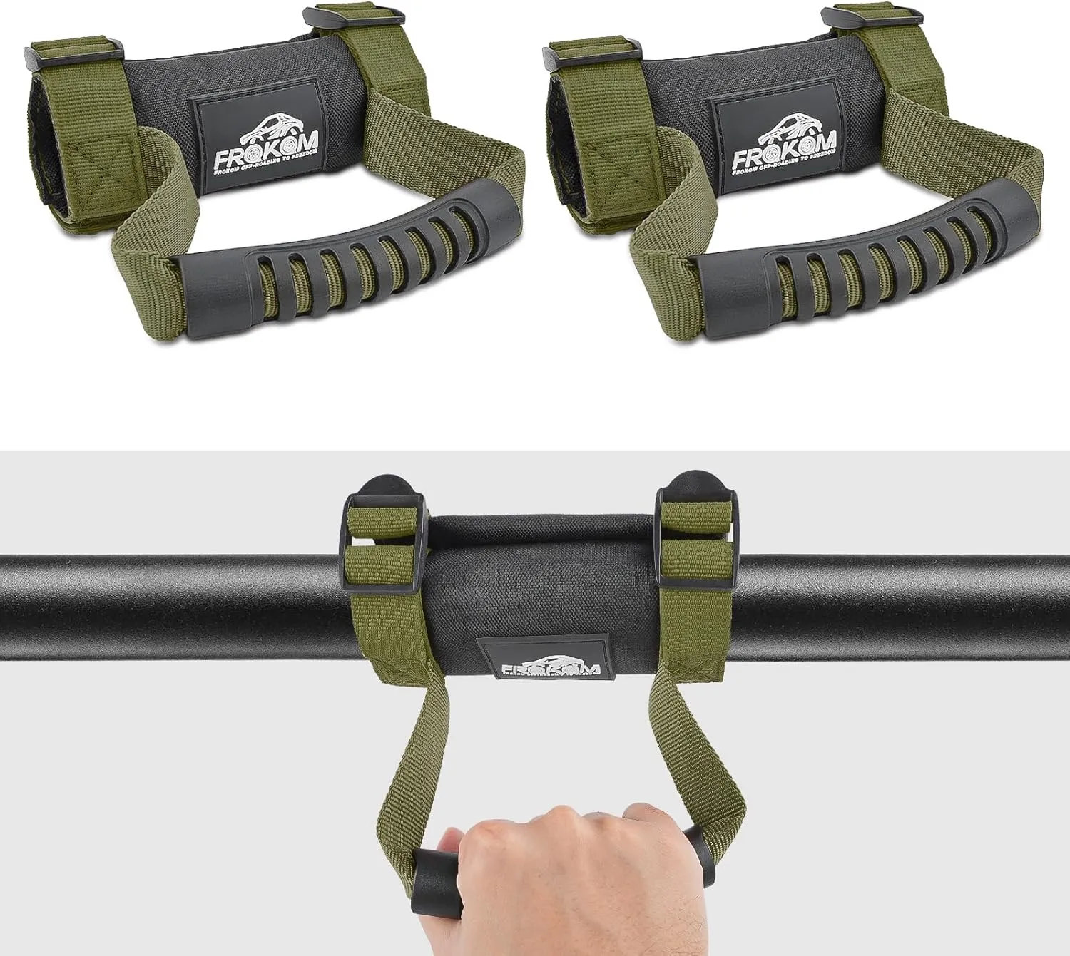 Frokom Roll Bar Grab Handles,UTV Hand Holds for 1.5 to 2" Roll bar cage Fit for Polaris RZR, Can Am X3, Kawasaki Mule Teryx, Honda Pioneer, Wildcat, CFMoto Zforce, Yamaha Rhino-2 PCS Green