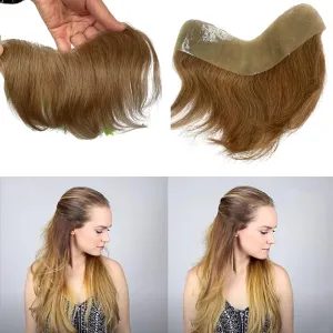 Frontal Hairpiece for Women Human Hair Extensions Forehead Hairline PU Skin Toppers Hair Replacement Toupee (1.57x7.08 Inch, #21 Ash Blonde Color)
