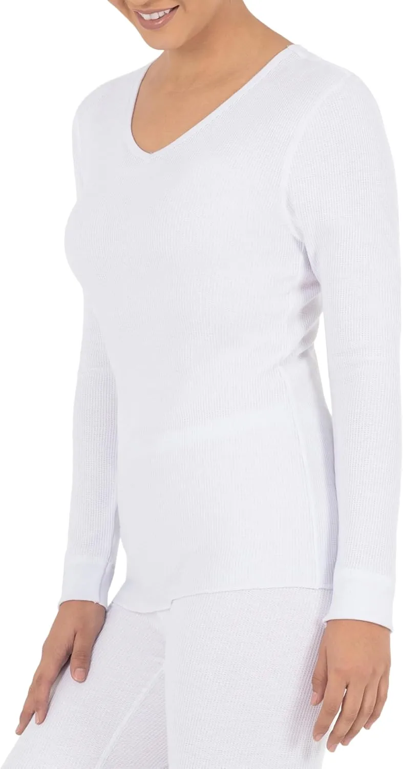 Fruit of the Loom womens Micro Waffle Thermal V-neck