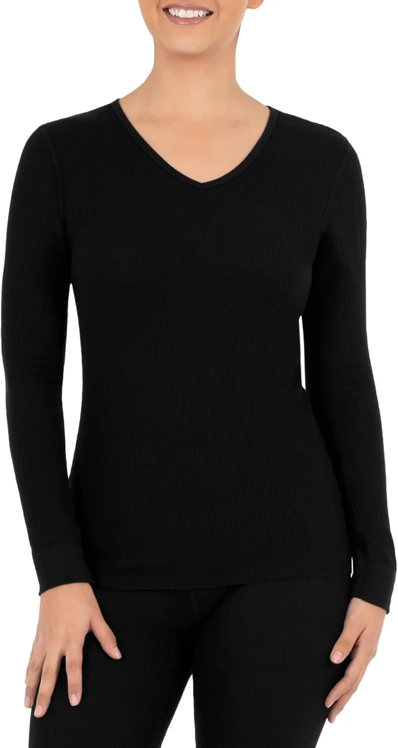 Fruit of the Loom Women's Micro Waffle Thermal V-Neck