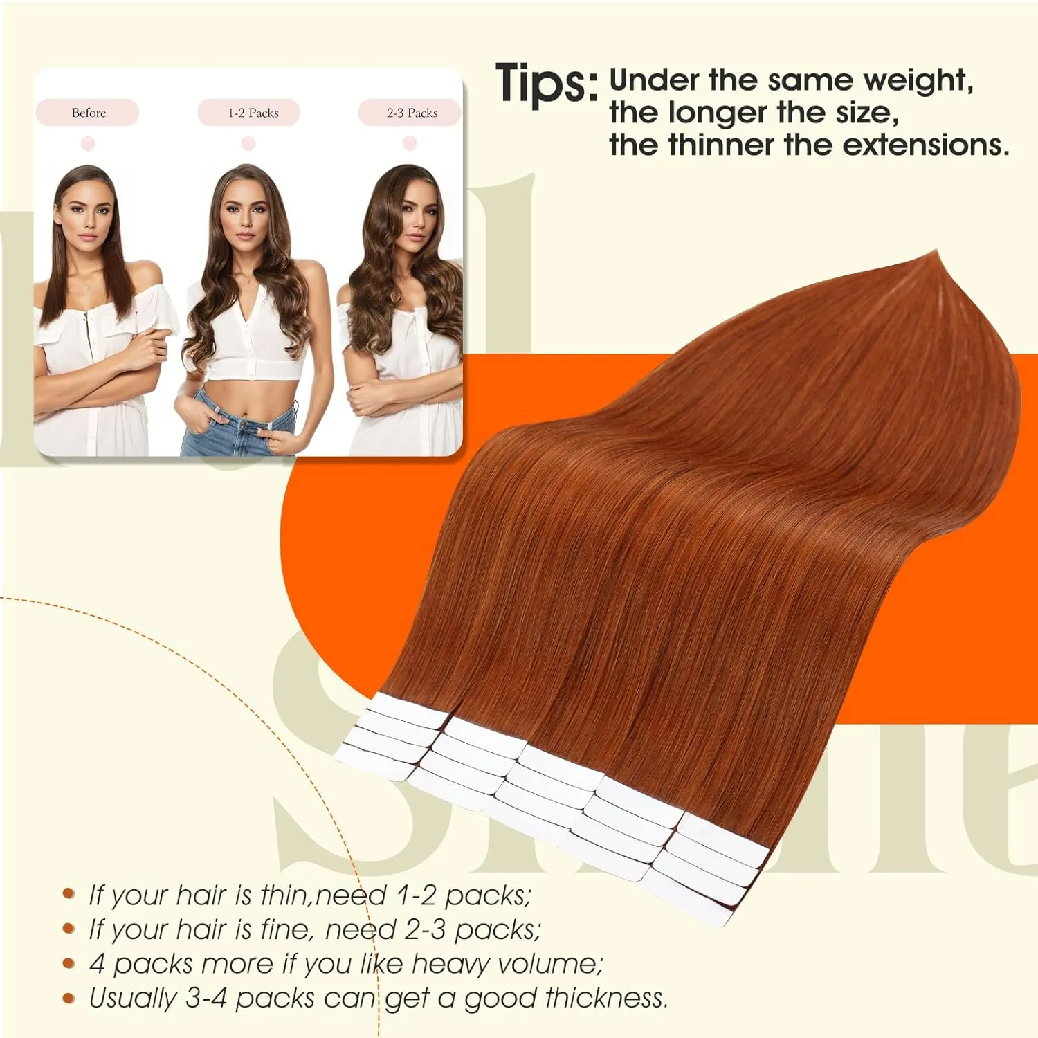 Full Shine Copper Tape in Human Hair Extensions Color 550 Hair Extensions Tape in 14Inch Orange Red Remy Seamless Skin Weft 50Gram 20Pcs Natural Invisible Extension for Wedding