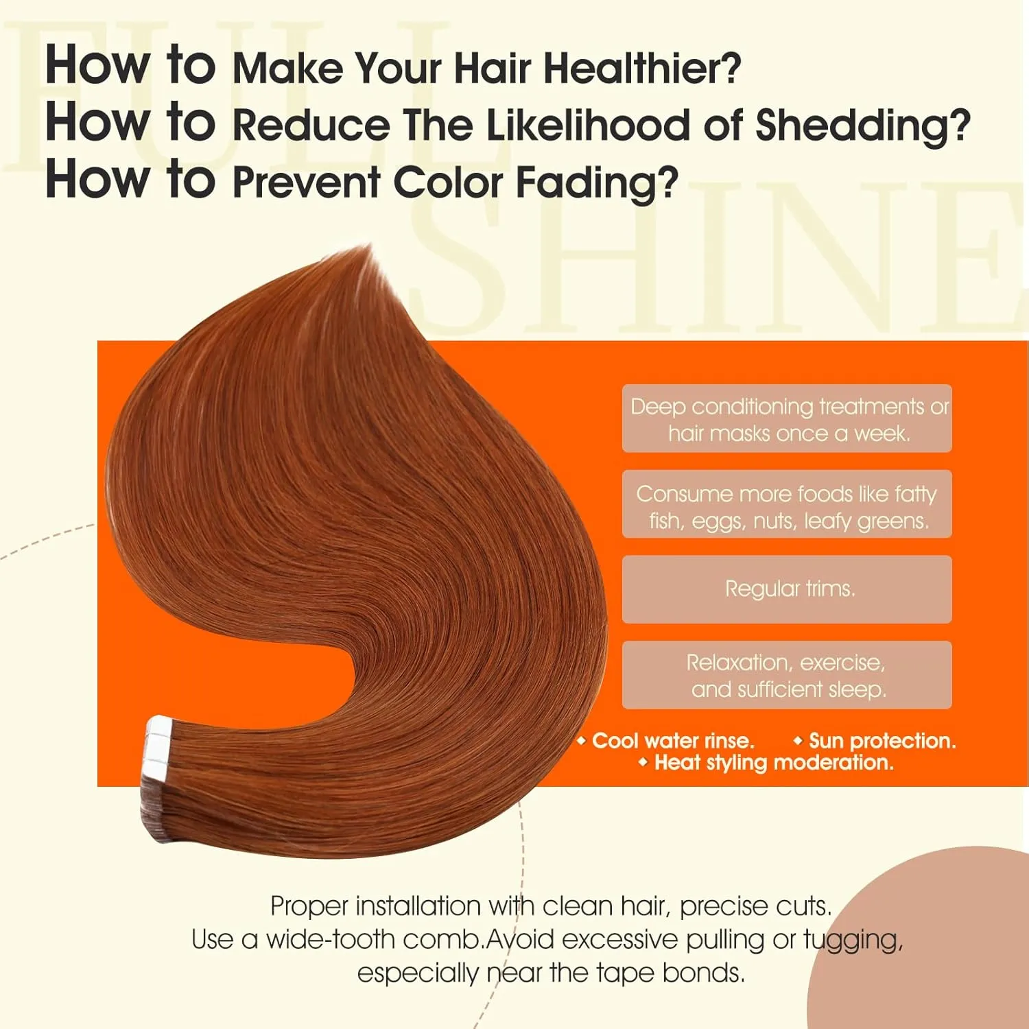Full Shine Copper Tape in Human Hair Extensions Color 550 Hair Extensions Tape in 14Inch Orange Red Remy Seamless Skin Weft 50Gram 20Pcs Natural Invisible Extension for Wedding