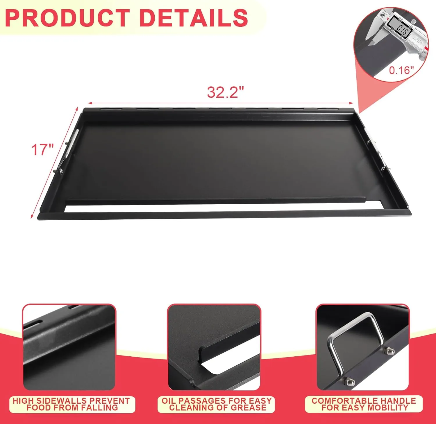 Full-Size Griddle Inserts for Nexgrill Home Depot 6 Burner 720-0896B 720-0896 720-0896C 720-0896E 720-0896CP Gas Grill Replacement Parts, Flat Top Griddle for Nexgrill 730-0898A 730-0898, Carbon Steel